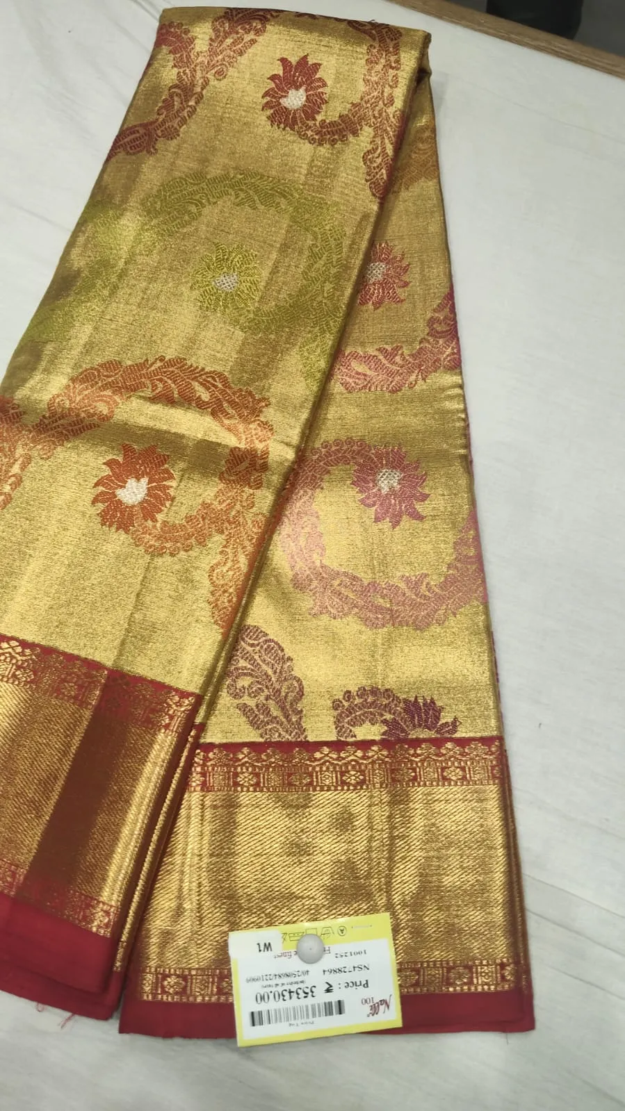 Rich Gold with Maroon and Gold Zari Accents Silk Saree